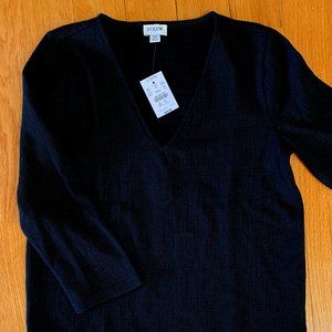NWT JCrew XS Black Textured V Neck Shirt